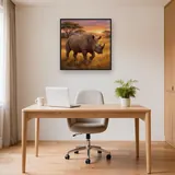 Sunrise Savannah Rhinoceros Walking Through Grass – Office