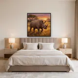 Sunrise Savannah Rhinoceros Walking Through Grass – Bedroom