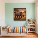 Sunrise Savannah Rhinoceros Walking Through Grass – Kids room