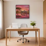 Zebra Herd Beneath Pink Sky – Office