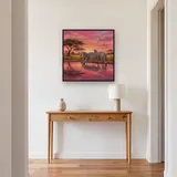 Zebra Herd Beneath Pink Sky – Hallway