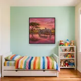 Zebra Herd Beneath Pink Sky – Kids room