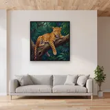 Leopard Resting on a Tree Branch – displayed in a living room