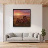 Lioness and Cubs at Sunrise – displayed in a living room