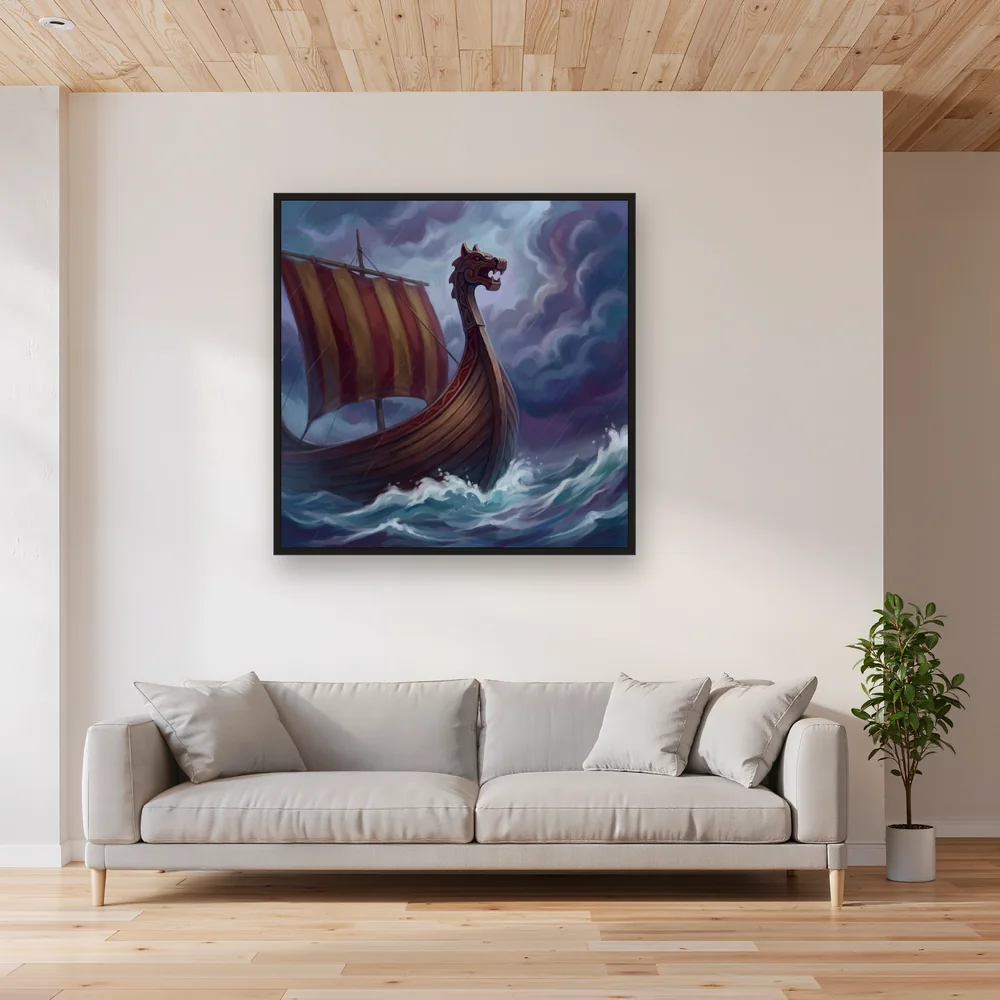 Dragon-Prow Longship on Stormy Seas – Living room