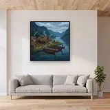 Fjordside Viking Village with Longhouses – displayed in a living room
