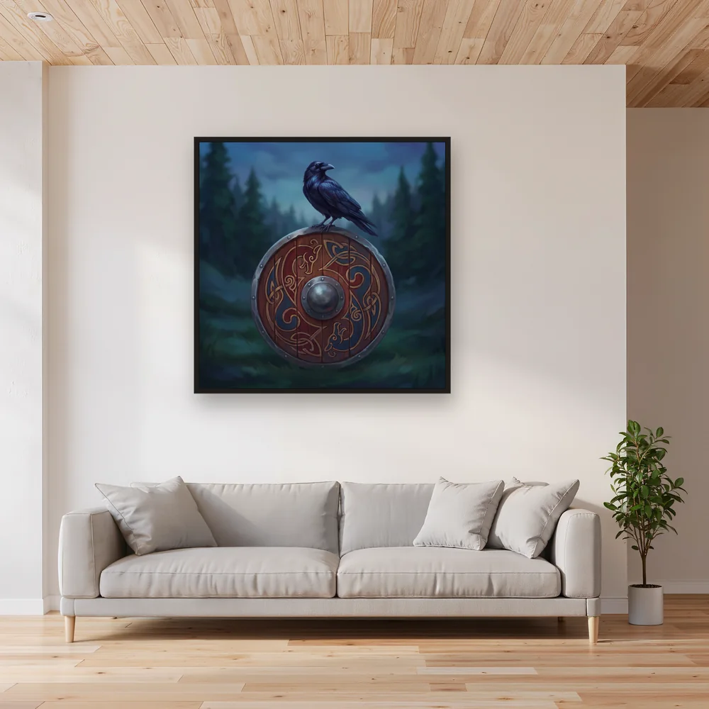 Raven on Viking Shield with Ornaments – Living room