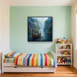 Vikings Rowing Through Misty Fjord – Kids room