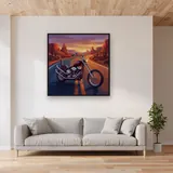 Classic Chopper on a Desert Road at Sunset – displayed in a living room