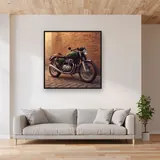 Vintage Cafe Racer Against Brick Wall – displayed in a living room