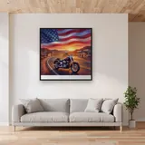 Route 66 Motorcycle Flag Sky – displayed in a living room
