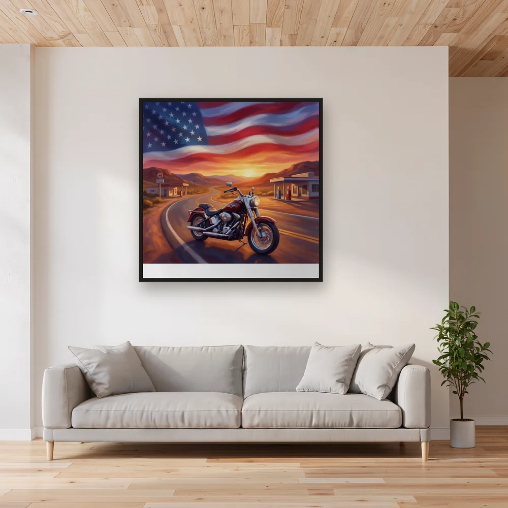 Route 66 Motorcycle Flag Sky – Living room