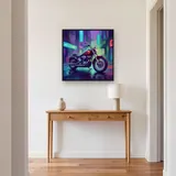 Flame-Painted Motorcycle on Neon Street – Hallway