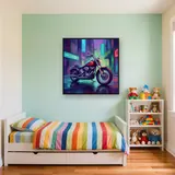 Flame-Painted Motorcycle on Neon Street – Kids room