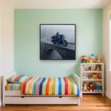 Touring Motorcycle on a Foggy Bridge – Kids room