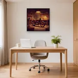 Motorcycle in Garage with Warm Lamp Light – Office