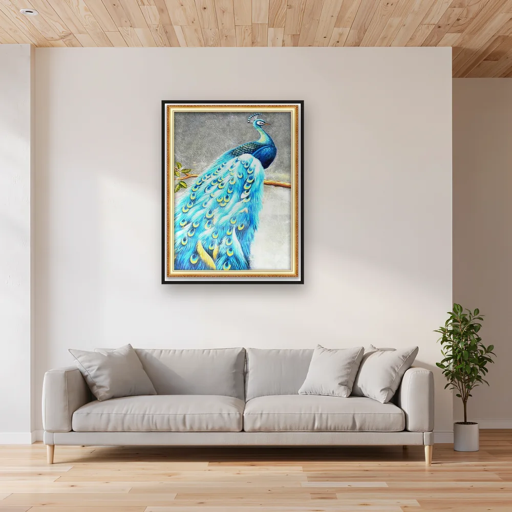 Pittura a diamante Pavone: Il Gioiello Azzurro – Soggiorno