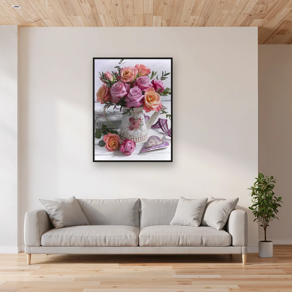 Diamond Painting Roses Pastel dans un Arrosoir Vintage – Salon