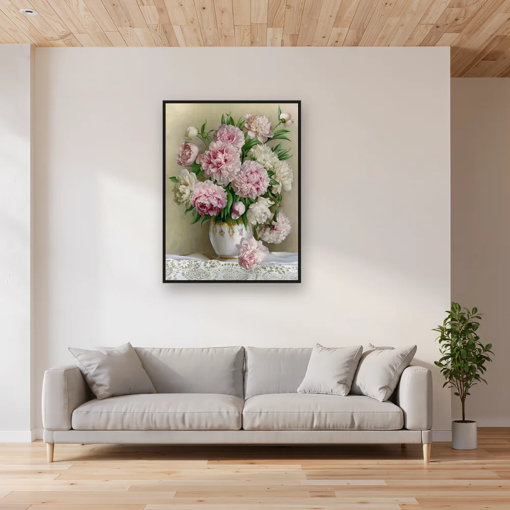 Diamond Painting Bouquet de Pivoines Roses et Blanches – Salon