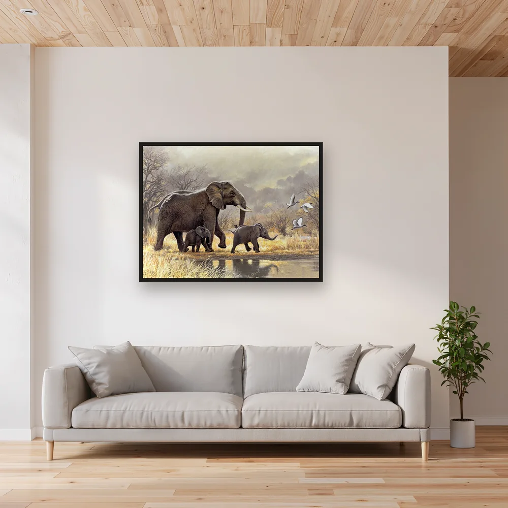 Elephant Family in the Savannah – Living room