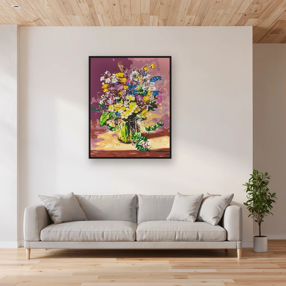 Diamond Painting Bouquet Expressionniste dans un Vase en Verre – Salon