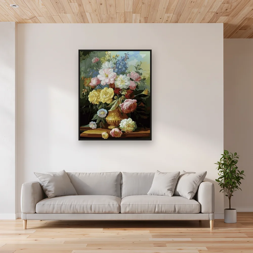Diamond Painting Bouquet de Pivoines et Roses dans un Vase Doré – Salon