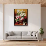 Diamond Painting Roses Roses et Lys Blancs dans un Vase Bronze – Salon