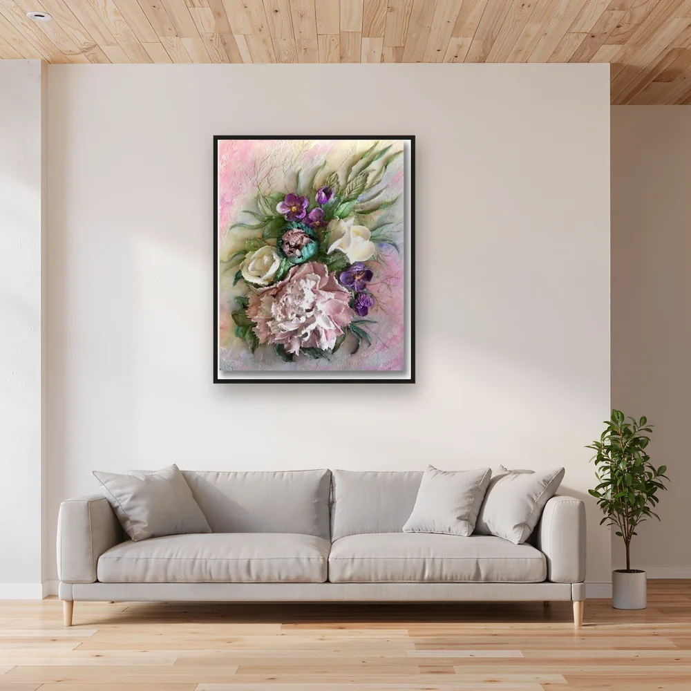 Pittura a diamante Fiori rosa e peonia Melanie – Soggiorno