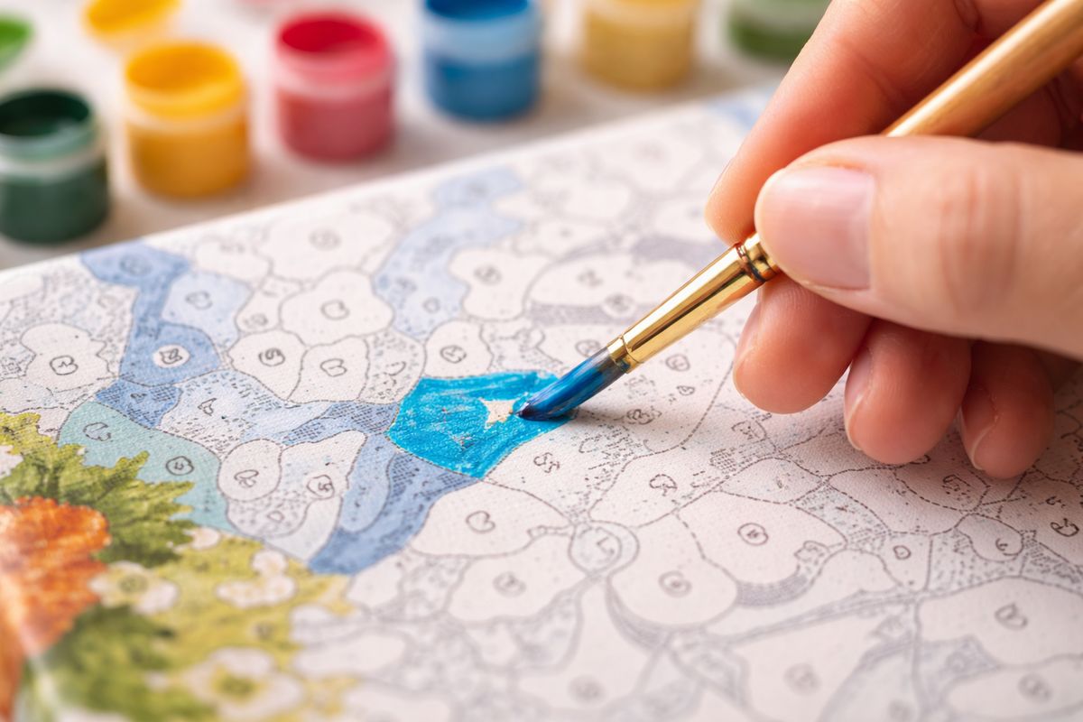 tecnica pittura con i numeri primo piano pennello e colori acrilici