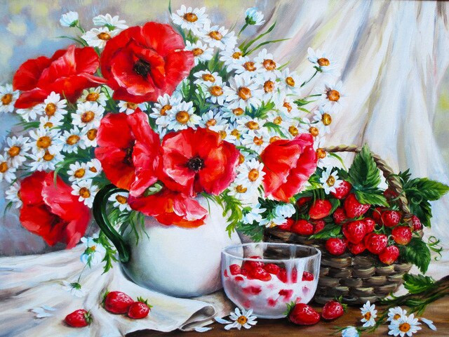 Aperçu du résultat final du diamond painting Tablia Blumen.