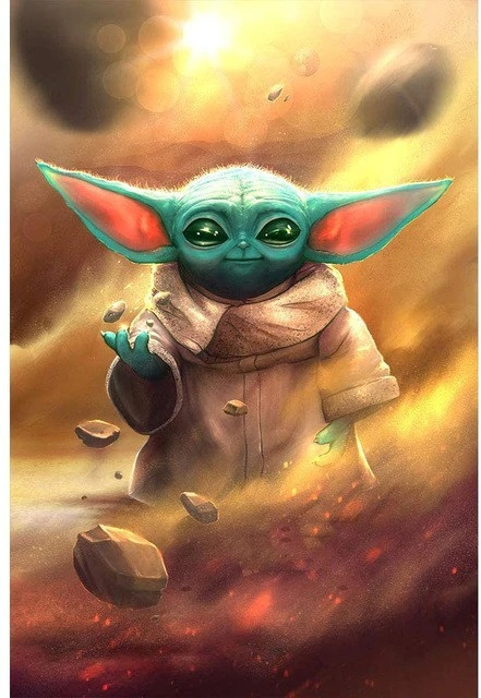 Vorschau des Endergebnisses des Diamantgemäldes „Baby Yoda: Die Macht der Niedlichkeit“.
