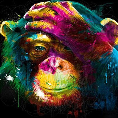 Aperçu du résultat final du diamond painting Chimpanzé Rêve de Couleurs.
