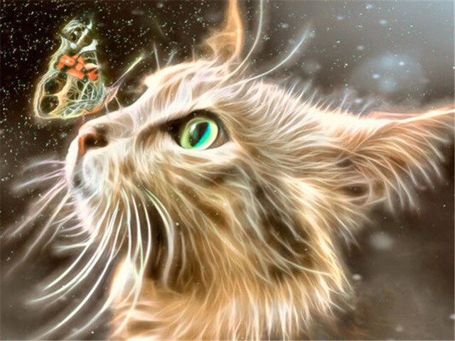 Anteprima del risultato finale del diamond painting Cat: Fairy Glow.