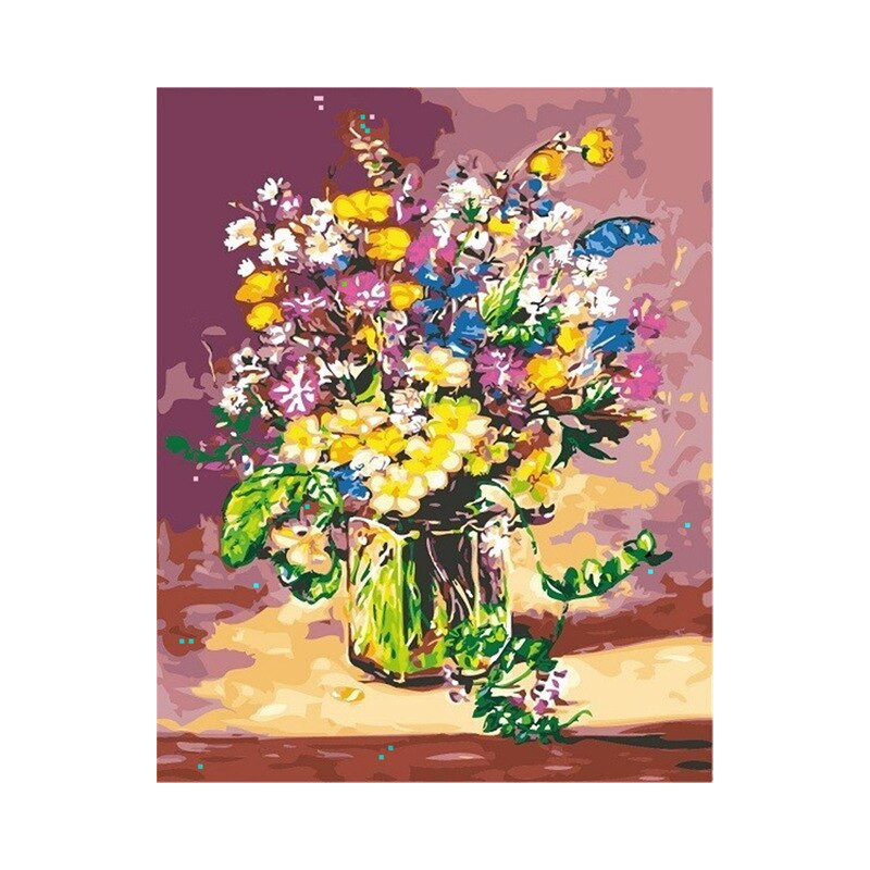 Diamond Painting Bouquet Expressionniste dans un Vase en Verre — résultat final