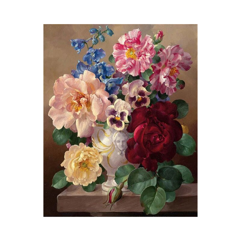 Diamond Painting Bouquet Majestueux de Roses dans un Vase Sculpté — résultat final