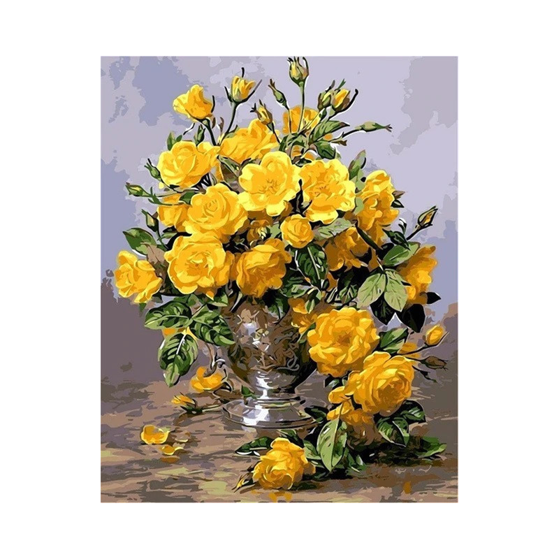 Diamond Painting Bouquet de Roses Jaunes dans un Vase Argenté — résultat final