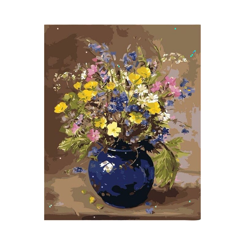 Diamond Painting Bouquet Champêtre dans un Vase en Céramique Bleue — résultat final