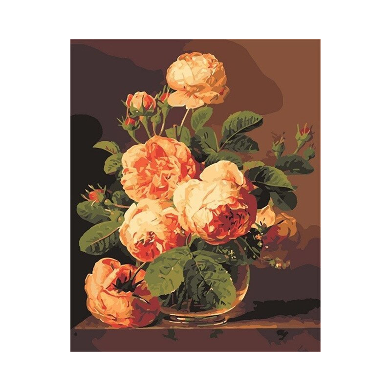 Diamond Painting Roses Abricot dans un Vase en Verre — résultat final