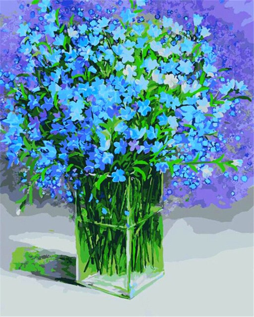 Aperçu du résultat final du diamond painting Strauß Turbleu-Blumen.