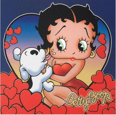 Aperçu du résultat final du diamond painting Betty Boop Multi Coeur Et Son Chien.