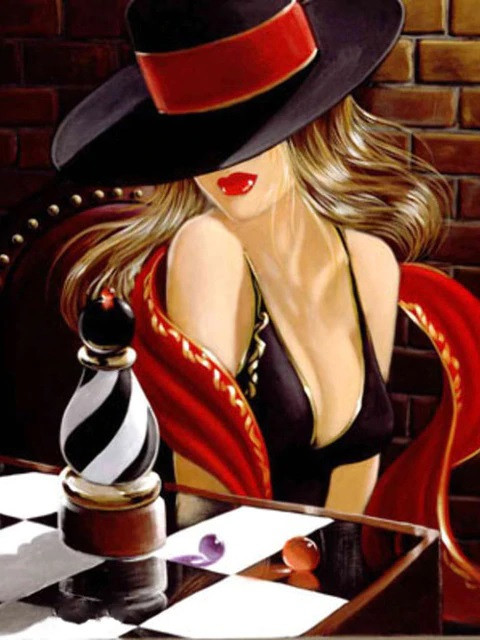 Aperçu du résultat final du diamond painting Donna con cappello Biji.