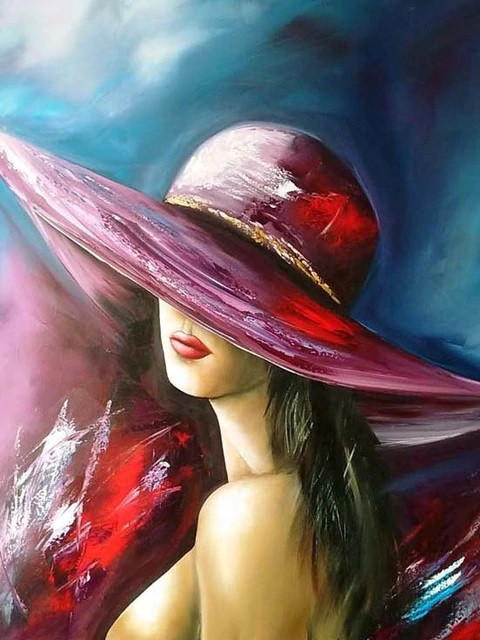 Aperçu du résultat final du diamond painting Donna con cappello Carolina.