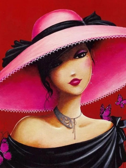 Aperçu du résultat final du diamond painting Donna con cappello Laura.