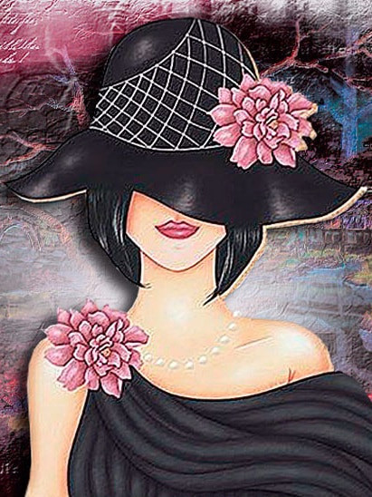 Aperçu du résultat final du diamond painting Donna con cappello Cindy.
