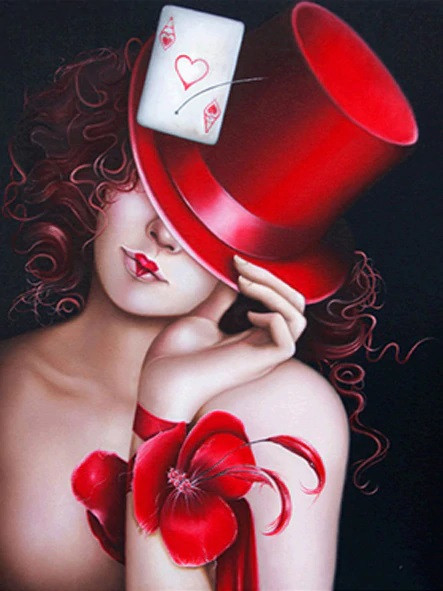 Aperçu du résultat final du diamond painting Femme Au Chapeau Rogane.