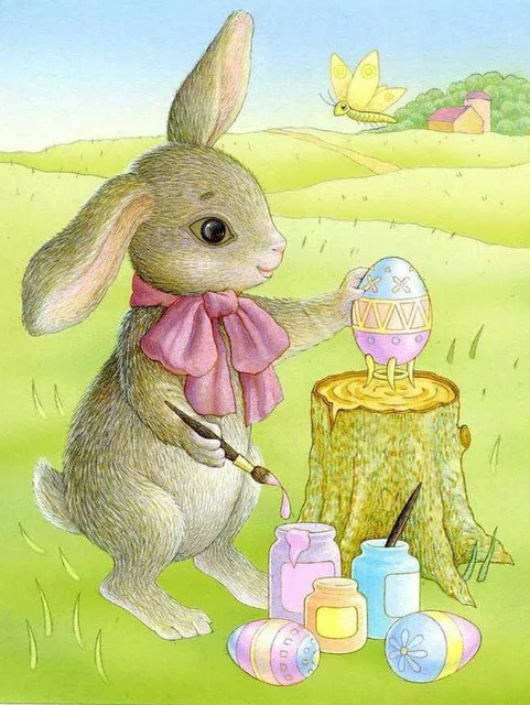 Aperçu du résultat final du diamond painting Le Lapin Artiste de Pâques.