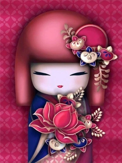 Aperçu du résultat final du diamond painting Kimono-Mädchen Aiko.
