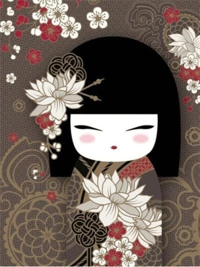 Aperçu du résultat final du diamond painting Kimono-Mädchen Akane.