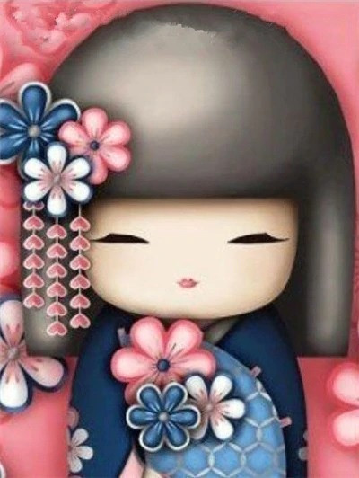 Aperçu du résultat final du diamond painting Kimonomeisje Akemi.