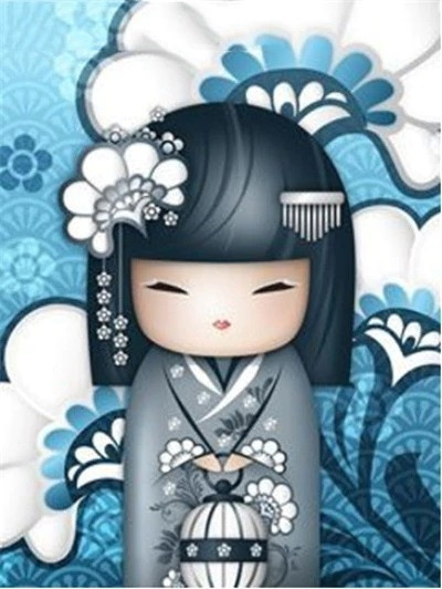Aperçu du résultat final du diamond painting Kimono Girl Akina.